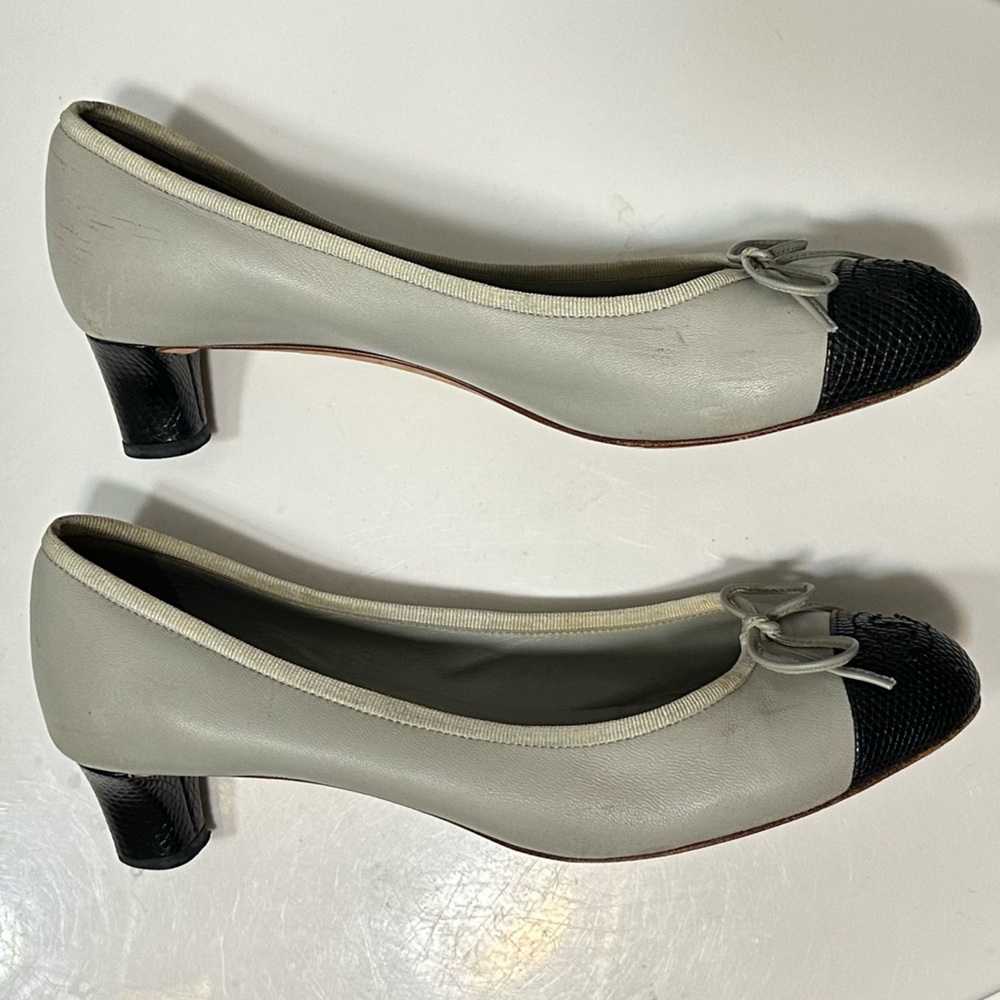 Cap-Toe Kitten Heel CC Pumps - Gray/Black, 38, Leather - Picture 5 of 12